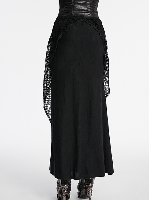 Black Decadent Unique Hole Lace Mesh Spliced Knitted Punk Style Fishtail Skirt