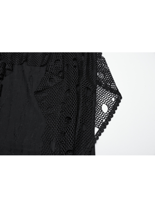 Black Decadent Unique Hole Lace Mesh Spliced Knitted Punk Style Fishtail Skirt