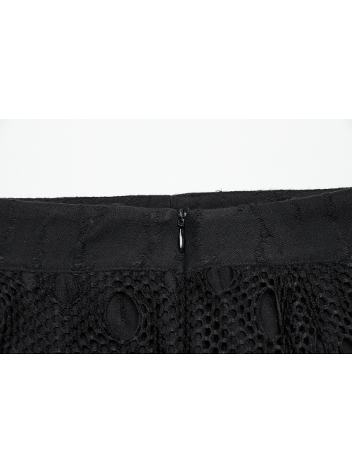 Black Decadent Unique Hole Lace Mesh Spliced Knitted Punk Style Fishtail Skirt