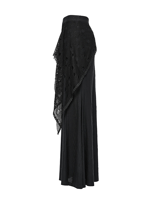 Black Decadent Unique Hole Lace Mesh Spliced Knitted Punk Style Fishtail Skirt