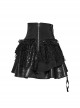 Black Irregular Mesh Lace Splicing Design Waist Drawstring Punk Style Fluffy Cake Skirt