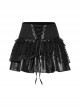 Black Irregular Mesh Lace Splicing Design Waist Drawstring Punk Style Fluffy Cake Skirt
