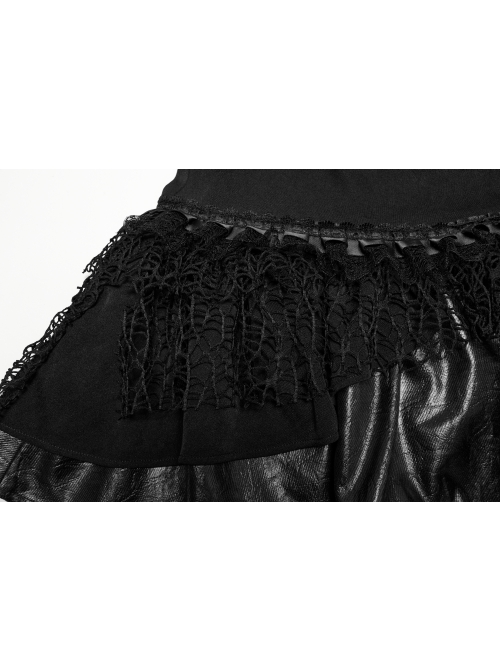 Black Irregular Mesh Lace Splicing Design Waist Drawstring Punk Style Fluffy Cake Skirt