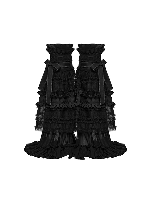 Sweet Cute Black Mesh Lace Ruffles Decorated Bow Ribbons Embellished Gothic Style Leg Covers