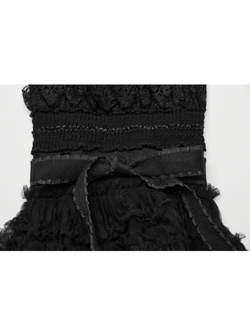Sweet Cute Black Mesh Lace Ruffles Decorated Bow Ribbons Embellished Gothic Style Leg Covers
