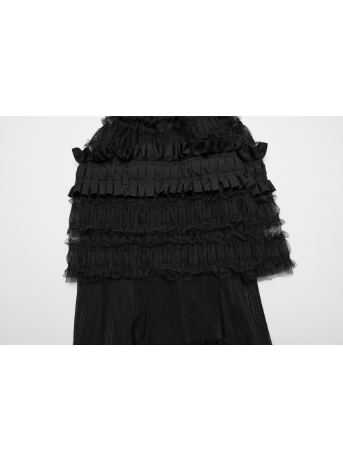 Sweet Cute Black Mesh Lace Ruffles Decorated Bow Ribbons Embellished Gothic Style Leg Covers