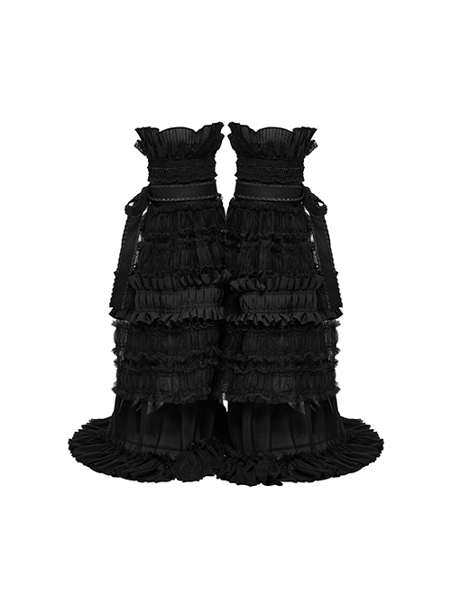 Sweet Cute Black Mesh Lace Ruffles Decorated Bow Ribbons Embellished Gothic Style Leg Covers