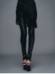 Fringe Gathering Small Rose Mesh Lace Front Side Lace-Up Black Gothic Skirt