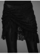 Fringe Gathering Small Rose Mesh Lace Front Side Lace-Up Black Gothic Skirt