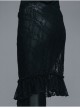 Fringe Gathering Small Rose Mesh Lace Front Side Lace-Up Black Gothic Skirt