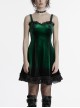 Elegant Green Gradient Sexy Vintage Velvet Delicate Lace Ruffles Decorated Gothic Style Suspender Dress