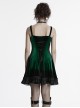 Elegant Green Gradient Sexy Vintage Velvet Delicate Lace Ruffles Decorated Gothic Style Suspender Dress