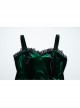 Elegant Green Gradient Sexy Vintage Velvet Delicate Lace Ruffles Decorated Gothic Style Suspender Dress