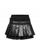Black Cool Leather Patchwork Lace Ruffles Metal Button Decorated Punk Style Pleated Skirt