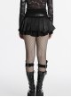 Black Cool Leather Patchwork Lace Ruffles Metal Button Decorated Punk Style Pleated Skirt