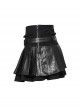 Black Cool Leather Patchwork Lace Ruffles Metal Button Decorated Punk Style Pleated Skirt