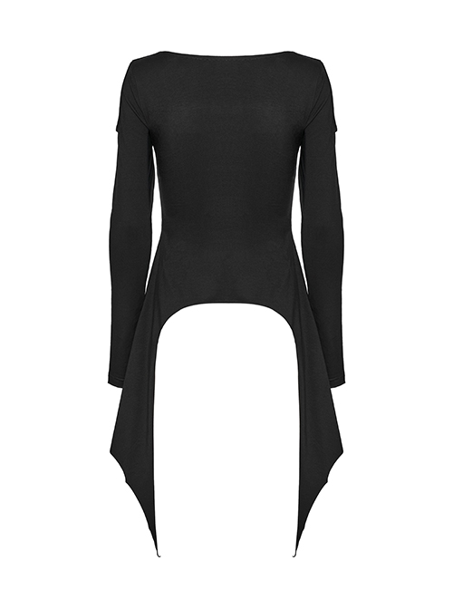 Personalized Black Sexy Off Shoulder Unique Cross Straps Metal Buckle Decorated Punk Style Long Sleeves T Shirt