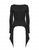 Personalized Black Sexy Off Shoulder Unique Cross Straps Metal Buckle Decorated Punk Style Long Sleeves T Shirt