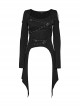 Personalized Black Sexy Off Shoulder Unique Cross Straps Metal Buckle Decorated Punk Style Long Sleeves T Shirt