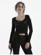 Personalized Black Sexy Off Shoulder Unique Cross Straps Metal Buckle Decorated Punk Style Long Sleeves T Shirt