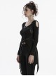 Personalized Black Sexy Off Shoulder Unique Cross Straps Metal Buckle Decorated Punk Style Long Sleeves T Shirt