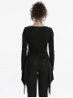 Personalized Black Sexy Off Shoulder Unique Cross Straps Metal Buckle Decorated Punk Style Long Sleeves T Shirt