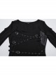 Personalized Black Sexy Off Shoulder Unique Cross Straps Metal Buckle Decorated Punk Style Long Sleeves T Shirt
