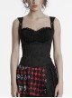 Black Sexy Delicate Rose Pattern Chest Gathered Ruffles Waist Sweet Bow Gothic Style Camisole Top