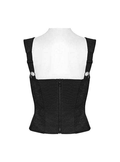Black Sexy Delicate Rose Pattern Chest Gathered Ruffles Waist Sweet Bow Gothic Style Camisole Top