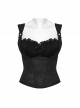 Black Sexy Delicate Rose Pattern Chest Gathered Ruffles Waist Sweet Bow Gothic Style Camisole Top