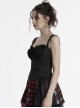 Black Sexy Delicate Rose Pattern Chest Gathered Ruffles Waist Sweet Bow Gothic Style Camisole Top