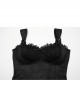 Black Sexy Delicate Rose Pattern Chest Gathered Ruffles Waist Sweet Bow Gothic Style Camisole Top