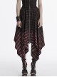 Retro Black Red Gradient Unique Plaid Pattern Irregular Hem Punk Style Skirt
