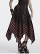 Retro Black Red Gradient Unique Plaid Pattern Irregular Hem Punk Style Skirt