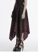 Retro Black Red Gradient Unique Plaid Pattern Irregular Hem Punk Style Skirt