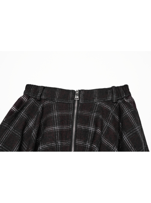 Retro Black Red Gradient Unique Plaid Pattern Irregular Hem Punk Style Skirt