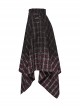 Retro Black Red Gradient Unique Plaid Pattern Irregular Hem Punk Style Skirt