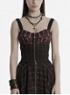Cool Sexy Red Black Gradient Unique Plaid Pattern Personality Skull Zipper Punk Style Suspender Top