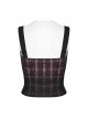 Cool Sexy Red Black Gradient Unique Plaid Pattern Personality Skull Zipper Punk Style Suspender Top