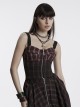 Cool Sexy Red Black Gradient Unique Plaid Pattern Personality Skull Zipper Punk Style Suspender Top