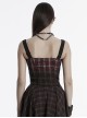 Cool Sexy Red Black Gradient Unique Plaid Pattern Personality Skull Zipper Punk Style Suspender Top