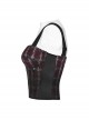 Cool Sexy Red Black Gradient Unique Plaid Pattern Personality Skull Zipper Punk Style Suspender Top