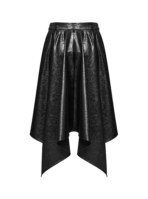 Cool Simple Black Personality Irregular Hem Waist Elastic Design Faux Leather Punk Style Skirt