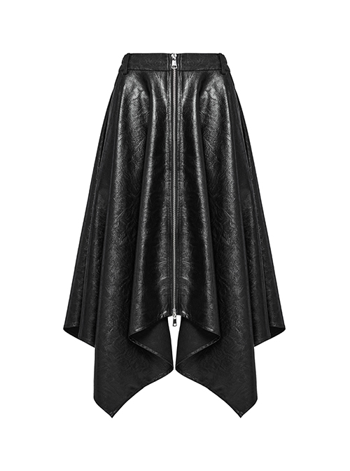 Cool Simple Black Personality Irregular Hem Waist Elastic Design Faux Leather Punk Style Skirt