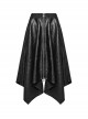 Cool Simple Black Personality Irregular Hem Waist Elastic Design Faux Leather Punk Style Skirt
