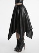 Cool Simple Black Personality Irregular Hem Waist Elastic Design Faux Leather Punk Style Skirt