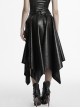 Cool Simple Black Personality Irregular Hem Waist Elastic Design Faux Leather Punk Style Skirt