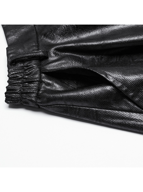 Cool Simple Black Personality Irregular Hem Waist Elastic Design Faux Leather Punk Style Skirt