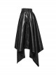 Cool Simple Black Personality Irregular Hem Waist Elastic Design Faux Leather Punk Style Skirt