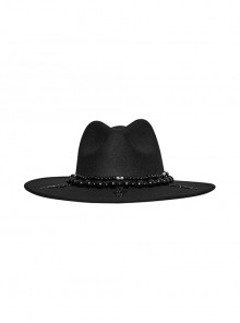 Black Elegant Gorgeous Retro Pearl Decorated Cross Pendant Embellished Gothic Style Hat